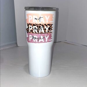 Stylish White and Pink Tumbler Pray On It Pray Over It Pray Through It
